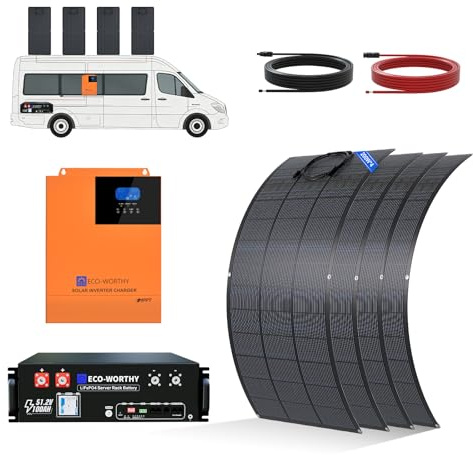 ECO-WORTHY 5,12 kWh Vanlife Solarsystem mit 48V 100Ah Sever Rack-Batterie (IEC62619 zertifiziert) + 4×200W 28V flexiblen Solarmodulen + 48V 5000W Hybrid-Wechselrichter, Geeignet für lange Wohnmobil