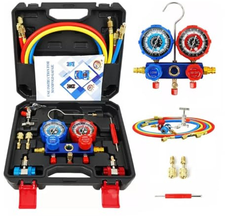 Juego Manómetros HVAC - Kit Manifold Aire Acondicionado Carga Gas AC