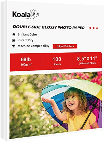 Koala dickes Fotopapier, 21,6 x 27,9 cm, schwer, doppelseitig, Hochglanz, 100 Blatt, nur 260 g/m², kompatibel mit Tintenstrahldruckern