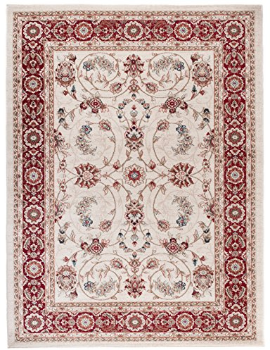 Carpeto Tapis Couloir 60x100cm Crème Rouge Classique Traditionnel Doux | Tapis pour Entrée Cuisine Bureau Salon Chambre Salle à Manger Beige Chauffage au Sol Facile D'entretien Poils Mi-Longs