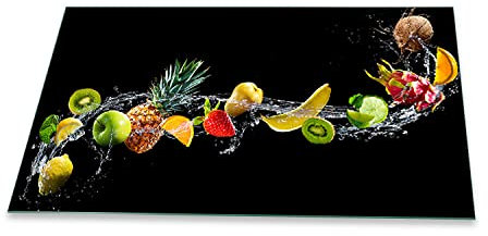 decorwelt | Herdabdeckplatten 90x52 cm 1-Teilig Obst Schwarz Ceranfeldabdeckung Universal Spritzschutz Glas Deko Elektroherd Induktion für Kochplatten Herdschutz Schneidebrett Sicherheitsglas