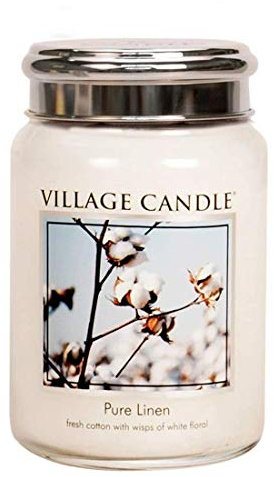 Village Candle Pure Linen 26 oz Large Glass Jar Scented Candle, 21.25 net oz Kerze, Glas, weiß, L, 737