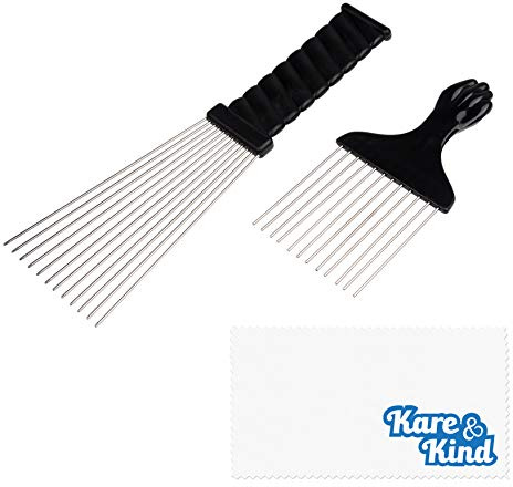 Kare & Kind 2 pièces de Peigne à Cheveux en Metal - Peigne Afro pour Hommes et Femmes Poignée Easy Grip pour la Coiffure - pour Tous Les Types de Cheveux
