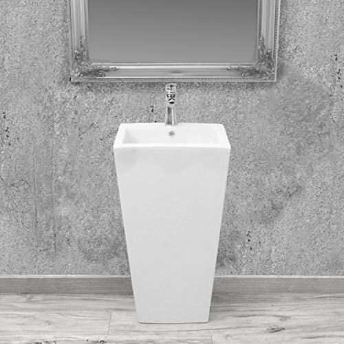 GT-LUX Lavabo lavandino lavello a colonna da appoggio a terra in ceramica bianca quadrato | rotondo ovale (Quadrato - YH401)