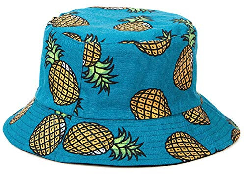 Tuopuda Fischerhüte Herren Damen, Anglerhut Reversible, Bucket Hat Faltbar, Sommerhut Freizeit Baumwolle, Kappen Cap Hut zum Wandern Camping Reisen Angeln 57-58cm, Cyan Ananas