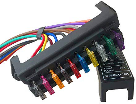 QitinDasen Premium 10 Voies Boîte à Fusibles avec Câbles, Porte-Fusible de Lame Standard Universel, Bloc de Fusible de Voiture, avec 10Pcs Fusibles à Lame Standard Gratuit (12V/24V/32V/48V)