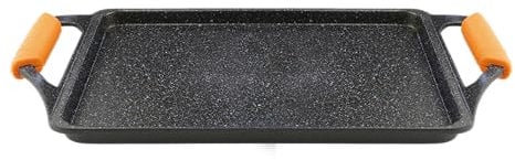 WECOOK! Ecochef Titanio Bandeja Asadora Inducción, Plancha de Asar 37X25cm, 5 Capas Antiadherente QUANTANIUM Ecológico sin PFOA, Asas de Silicona, Aluminio Fundido 5mm, Vitrocerámica, Gas, Horno
