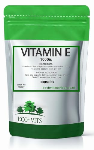 Natural Vitamin E 1000IU High Strength 60 Vegetarian Capsules High Absorption, Antioxidant Support, Immune System Health, Skin & Hair, Heart & Eye Health