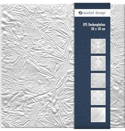 Deckenplatten aus Styropor EPS - Deckenpaneele leicht & robust im modernen Design - (10QM Sparpaket SKORA 50x50cm) Deckenplatten Feuchtraum Decke weiß
