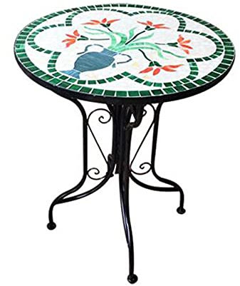 XIAOLIN Patio Side Table Outdoor End Table Plant Stand 23’’ Round Accent Table Mosaic Metal Legs Side Table Garden, Balcony Indoor Coffee Table