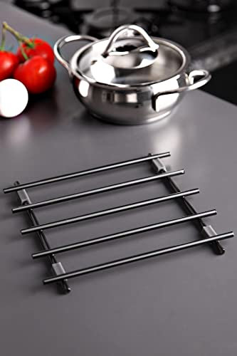 kenparazzi Kitchen Life Quadratischer Untersetzer aus Edelstahl - für Pfannen Töpfe Küchenplatte rutschfest rechteckig hitzebeständig Metall Abkühlgitter Topfuntersetzer Auskühlgitter