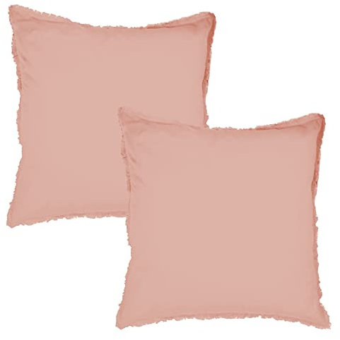 MATT & ROSE Taies d'oreiller 65x65 cm Lot de 2 Unies à Franges Coton LAVÉ | 100% Coton Lavé | Oeko-TEX | Nude