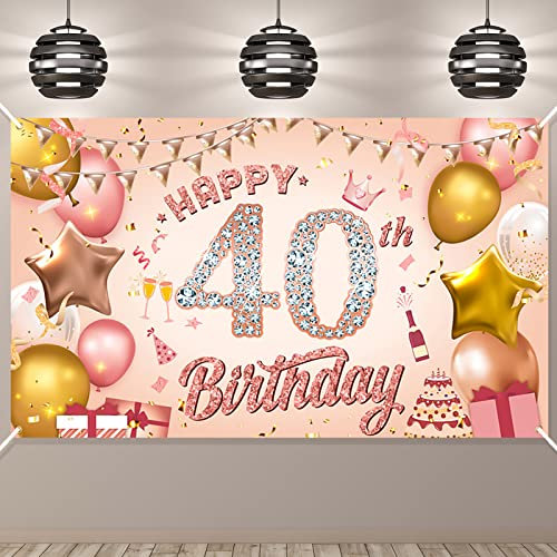 Pinenuts Rose Gold 40th Birthday Banner, Polyester Fabric, 110 x 180 cm (40th)