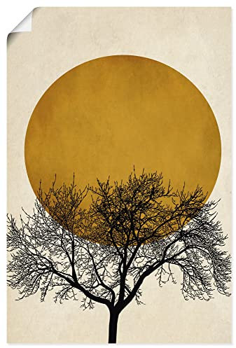 ARTLAND Wanddeko Poster & Kunstdrucke Wandposter 60x90 cm Hochformat Minimalismus Sonne Silhouette Baum Japan U3YC