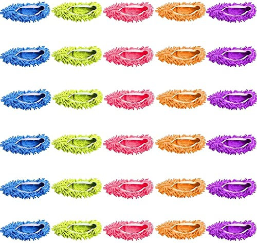 30 pantuflas para limpieza de pisos, zapatillas de microfibra para limpieza de pisos, herramientas de limpieza de pisos, funda de zapatos suaves, lavables y reutilizables