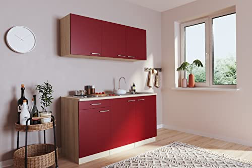 respekta Küche Miniküche Single Eiche Rot ohne Kühlschrank Luis 150 cm