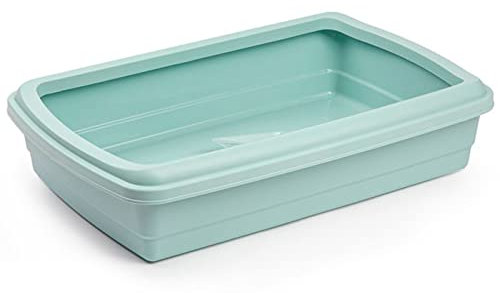 Arenero/Gatera para Gatos - Fabricado en España - Incluye Pala - Productos para Mascotas, Arena y Limpieza del hogar, arenero de Gato con Pala - 47 x 31 x 11 cm - Color Verde Pastel