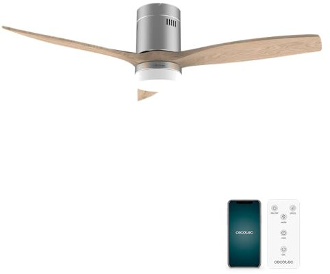 Cecotec Deckenventilator mit Licht und WiFi EnergySilence Aero 5600. 40 W, 52 Zoll mit 3 Flügeln, Fernbedienung, Schutz IP44, Winter-Summer-Modus, Timer