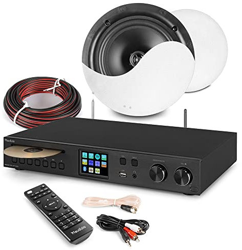 Audizio Ceiling Speaker System Package - WiFi, Bluetooth, Spotify Connect & DAB+ Brescia Amplifier with 2x NCSS8 8 Speakers, Home Audio Kit