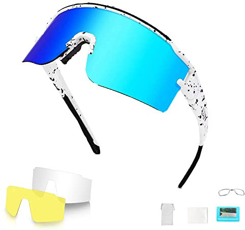 ZISTRFLO Occhiali da sole sportivi polarizzati con 3 lenti intercambiabili, occhiali sportivi con staffe regolabili per ciclismo, guida e golf, U05, m