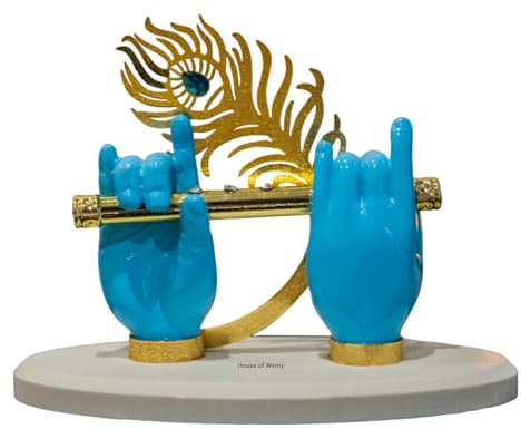 House Of Wemy Lord Krishna Hand Idol mit Flöte für Heimdekoration, Gott-Statue für Pooja, Raumdekoration (blau), 12,7 x 6,4 x 8,9 cm
