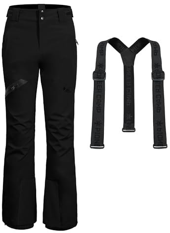 Pioneer Camp Skihose Damen Schneehose abnehmbaren Hosenträgern Wasserdicht Winddichte Verschweißte Nähte Schneefang Snowboardhose Softshellhose Outdoorhose Funktionshose Schwarz XL
