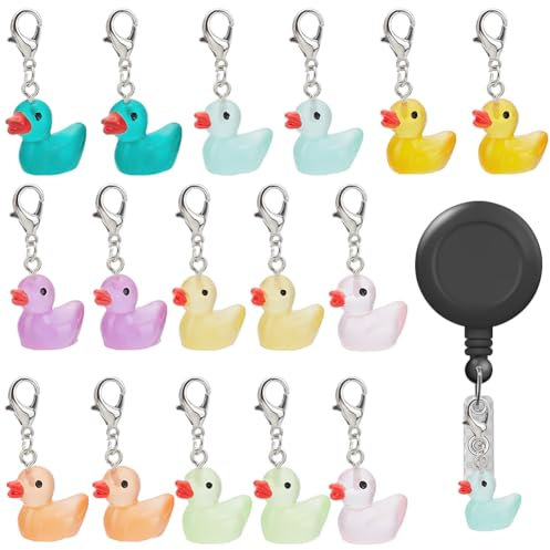 WEBEEDY 16 Stück 8 Farben Abzeichenhalter Schmuck Selber Machen Set DIY Handwerk Mini-Enten-Ausweishalter-Charms, Die Im Dunkeln Leuchten, Für Ausweis, Namensschild, Ausweishalter