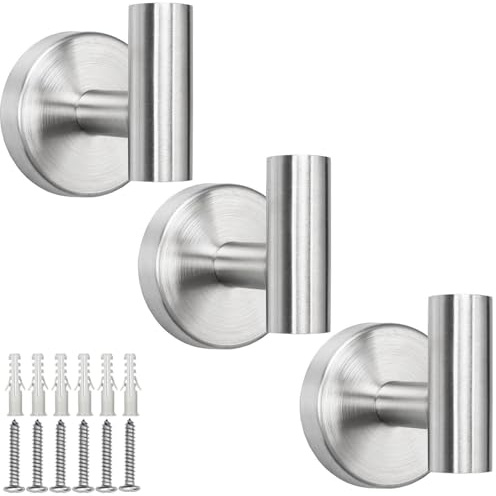 TocTen Handtuchhaken für Badezimmer, Wandmontage, SUS 304 Edelstahl, Kleiderhaken, robuster Türaufhänger, Handtuchhaken für Badezimmer, Küche, Büro und Schrank, gebürstetes Nickel, 3 Stück