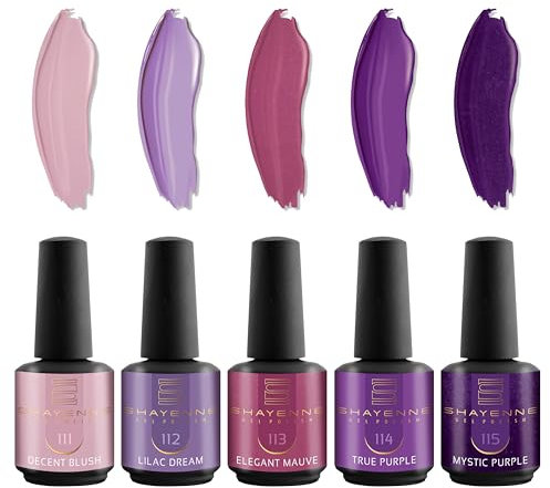 SHAYENNE UV Gel Nagellack 5 Lila Violett Glitzer Töne je 15 ml für UV LED Lampe | MADE in GERMANY Gesamt 75 ml | Gel Nail Polish for Lamp | Nagel Lack Gellack Nagelgel Variant 5