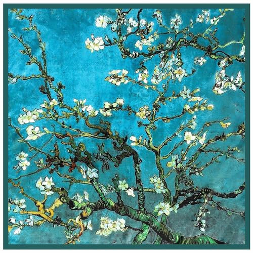 laprée - Seidenschal für Damen, quadratisch, aus hochwertiger Seide, Reproduktion, Bild 90 x 90 cm, Vincent Van Gogh Mandelbaumblüten, 90 x 90 cm
