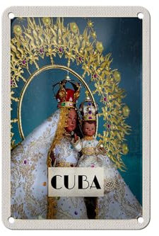FEMER Blechschild Reise 12x18cm Cuba Karibik Königin als Statue Schild