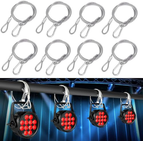Cables de Seguridad Prevención de Caídas,Forreen 8 Piezas 4mm*80cm Cable de Seguridad Alambre de Acero Cable Doble de Seguridad para Colgar DJ Luz de Fiesta Cabeza Móvil (Carga Máxima 50 kg)