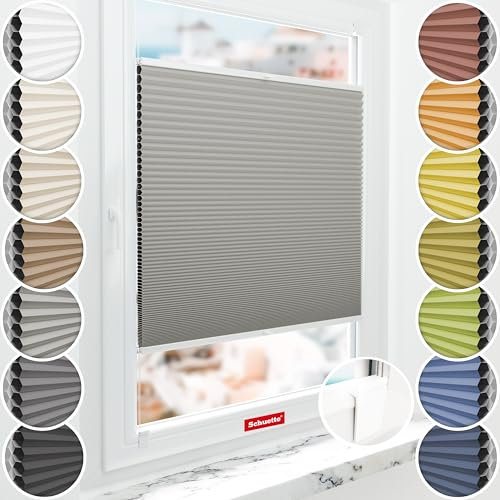 Schuette® Wabenplissee ohne Bohren zum Kleben: Silver Mist (Grau) ● 160x120cm (Breite x Höhe) ● Suprafix Klebehalter & Schraubhalter 2in1 ● Bequeme Rollo Montage inkl. Video