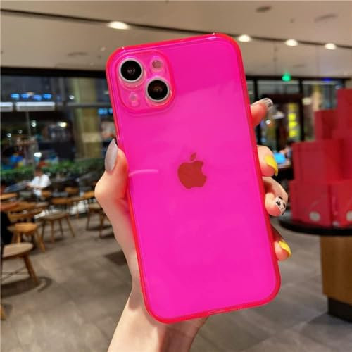 The GLITTY Coque Compatible iPhone 13 Rose Fluo en Silicone, Anti-Choc Anti-Rayures avec Bumper et Protection pour caméra