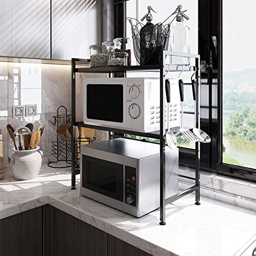 Mikrowellenhalterung Ständer/Regal, Mikrowellenhalterung, Mikrowellenständer, Mikrowellen Ständer/Organizer mit 3 Haken, Microwave Holder/Rake grössenverstellbar40/64 * 36,5 * 78cm schwarz