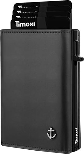 Timoxi Kreditkartenetui mit Münzfach und Magnetschalter Mini Wallet mit RFID-Schutz Slim Wallet mit Kartenbox aus Aluminiumlegierung (Schwarz)