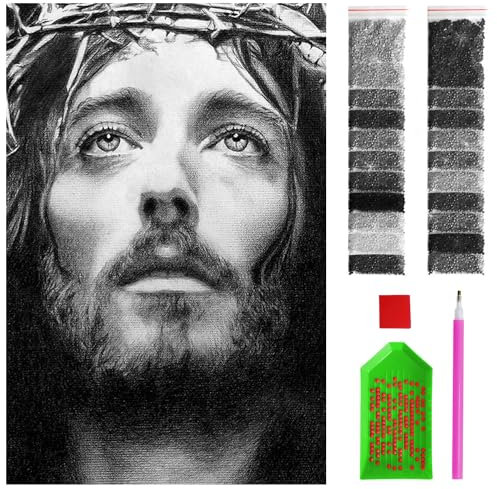 ARTULIO Diamond Painting Set - Schwarz-weiß Porträt von Jesus Christus - 40x60 cm - Groß XXL - 5D Diamant Painting Bilder DIY, Diamond Painting Erwachsene