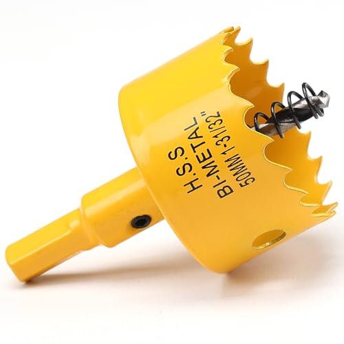 Sega a tazza da 50 mm, fresa a tazza bimetallica HSS con punta da trapano per legno, plastica, PVC, fibra di vetro e cartongesso, giallo