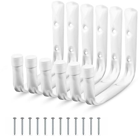 Confezione da 6 ganci Jumbo per garage | 140 x 130 mm grandi ganci per appendere | ganci in metallo bianco per scaletta organizer capannone, garage ripostiglio, attrezzi da giardino, biciclette, scale