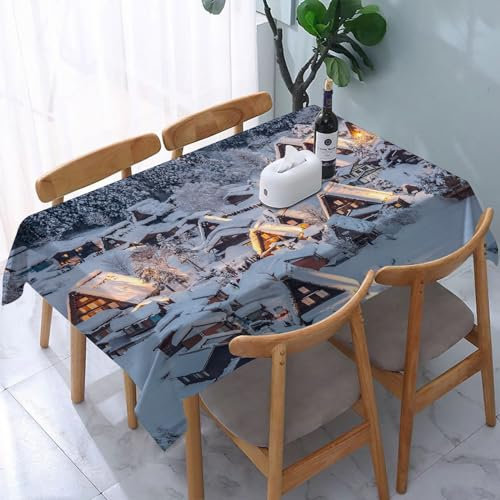 YOIUE Tischdecke Rechteckig Abwaschbar,Shirakawago-Beleuchtung mit Schneefall Gifu Chubu Japan,Table Cloth für Küche,Esstisch,Couchtisch,Parteien,Abendessen137 x 183 cm