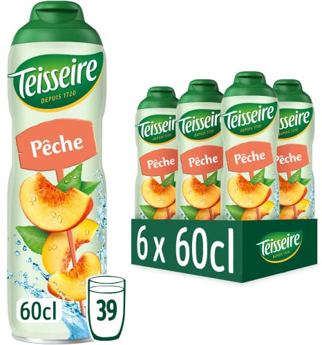 Teisseire Sirop de Pêche pour Boisson Rafraîchissante, Cocktails, Bidon Recyclable 6x60cl