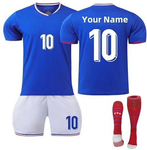 Generisch Personalisierte Frankreich Fußball-Trikots sets 2024 Customizable Kinder und Erwachsene Fußballtrikot Junge Fußball-Trainingstrikots mit Ihrem Namen und Ihrer Nummer Shorts und Socken set