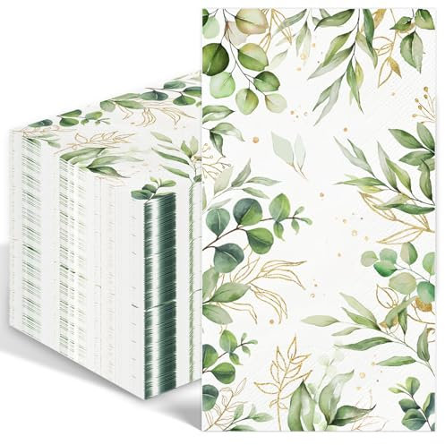 Wzczf 50 Stück Servietten Eukalyptus, Servietten Hochzeit, 3-Lagige Servietten Grün Eukalyptus, Papierserviette Einweg Party Tischdeko für Babyparty Konfirmation Garten Hochzeit Party