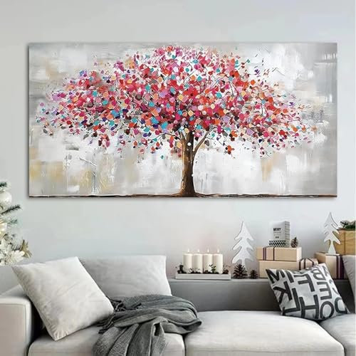 CHAOJIART Affiches et impressions d'art mural d'arbre de vie rose nordique, arbres abstraits, peinture sur toile, images murales pour salon, décoration d'intérieur, 90x180cm (35x71in) sans cadre