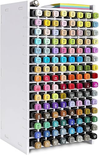Marker Organizer und Stifte Regal für Kinder - PVC Aufbewahrung Mit Schrauben für Kreative Köpfe - Schreibtisch Organizer für Copic&Ohuhu Markers (für 120 Marker)