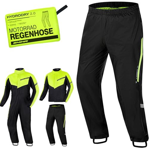 SHIMA HYDRODRY 2.0 Motorrad Regenbekleidung Hose Wasserdicht Reflektierend Damen Herren Set für Regenkombi Waterproof Regenschutz Atmungsaktiv Motorradkombi (Hosen Unisex, Fluo, XXL)
