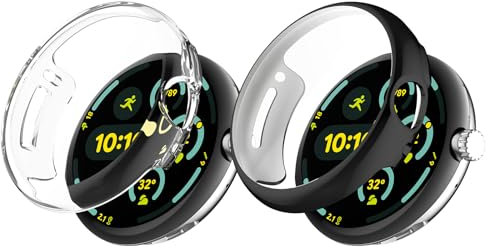 SeNool Cover Compatibile con Google Pixel Watch 3 45 mm Custodia, Protezione Pellicola Custodia in TPU con Copertura Completa per Google Pixel Watch 3 45 mm (Nero + Trasparente)