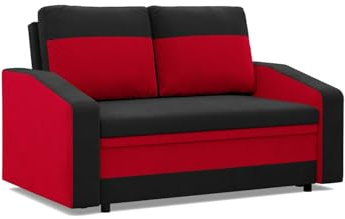 Mebligo - Orion Convertible Sofa, 2-Sitzer-Sofa 148 x 90 x 87 cm, 2-Sitzer-Bettsofa, Perfektes Wohnzimmer-Convertible-Sofa, Bettsofa, Schwarz und Rot