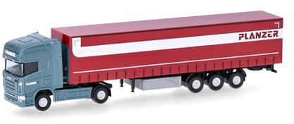 herpa modellino camion Scania R TL telone con rimorchio Planzer (Svizzera/Dietikon), scala 1:160, pezzo da collezione, Made in Germany, plastica Modello in miniatura, Multicolore, 066860
