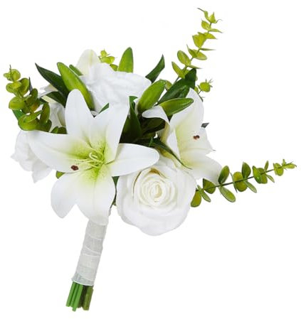Uqezagpa Eleganter Blumenstrauß, künstliche, seidige Blumen, stilvolle, weiße, realistische Rosen- und Calla-Blumenstrauß-Set für Veranstaltungen